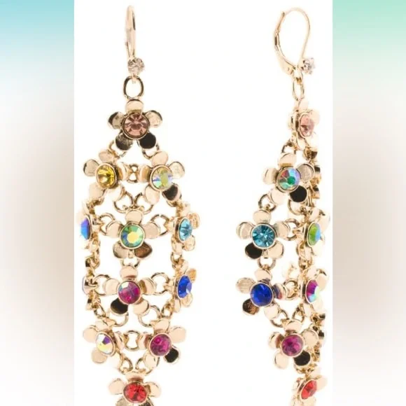 Betsey Johnson Gold Flower Cluster Geometric Love Fest Earrings NWT - Picture 5 of 5